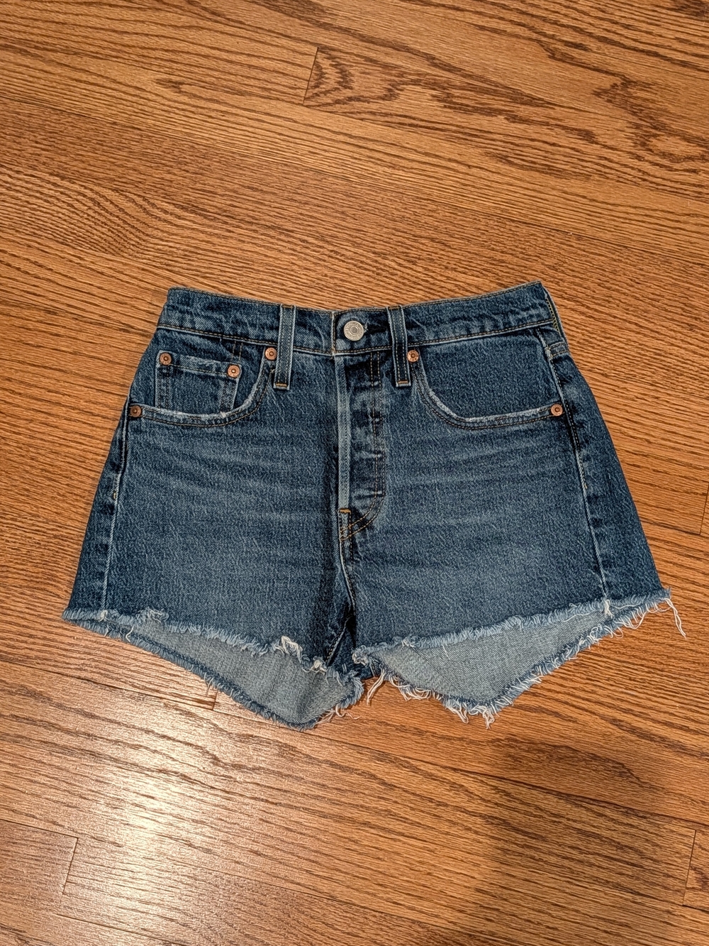 Levi’s 501 Original High Rise Denim Shorts 24 Raw Hem Button Fly Cutoff
